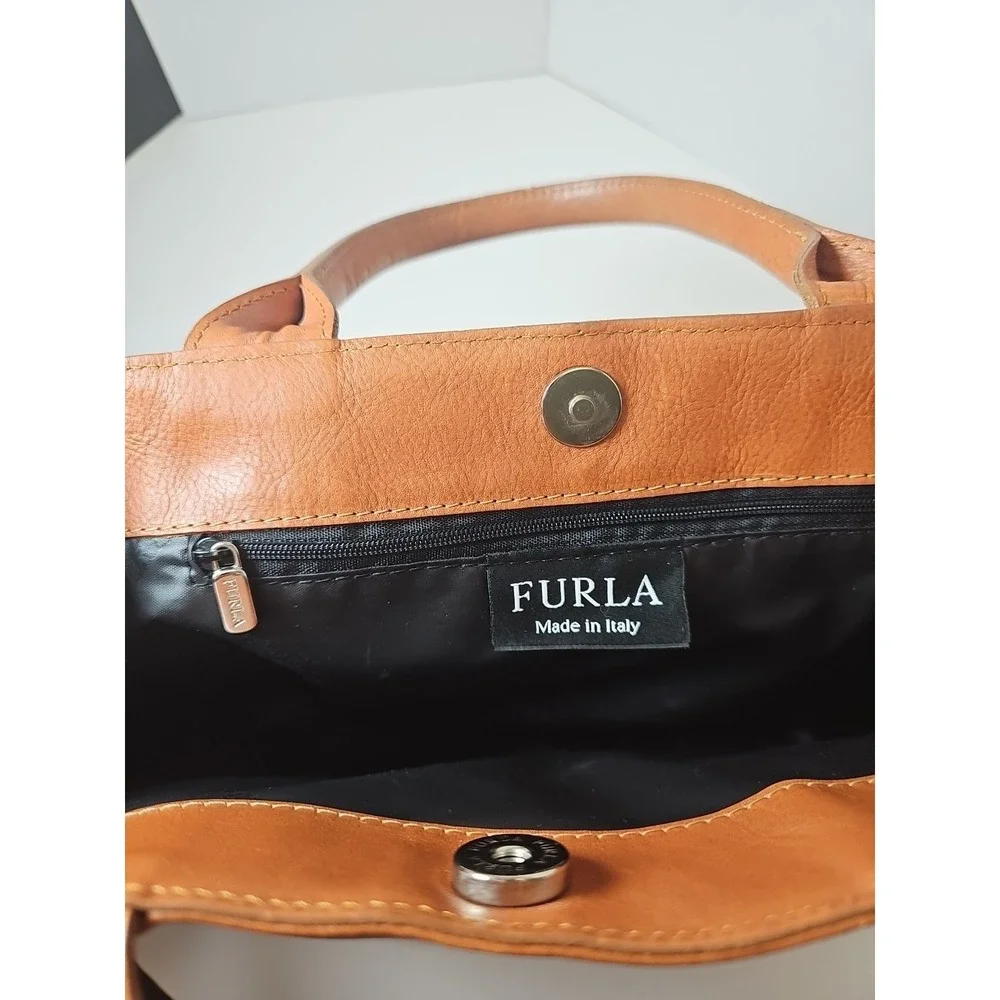 Furla Genuine Leather Medium Tote- Brown/‎ Orange Made In Italy